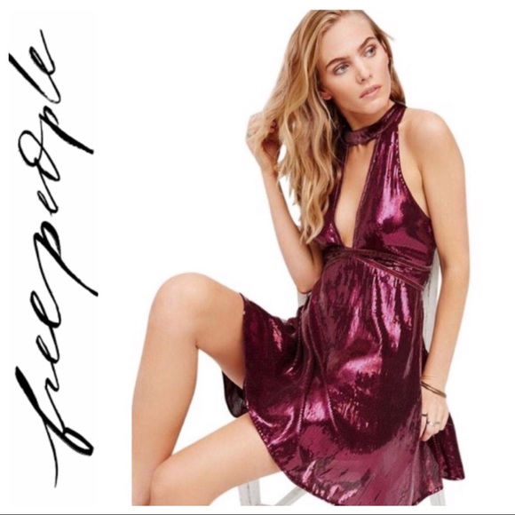 Free People Dresses & Skirts - 💕SALE💕Free People Plum Sequins Halter Dress
